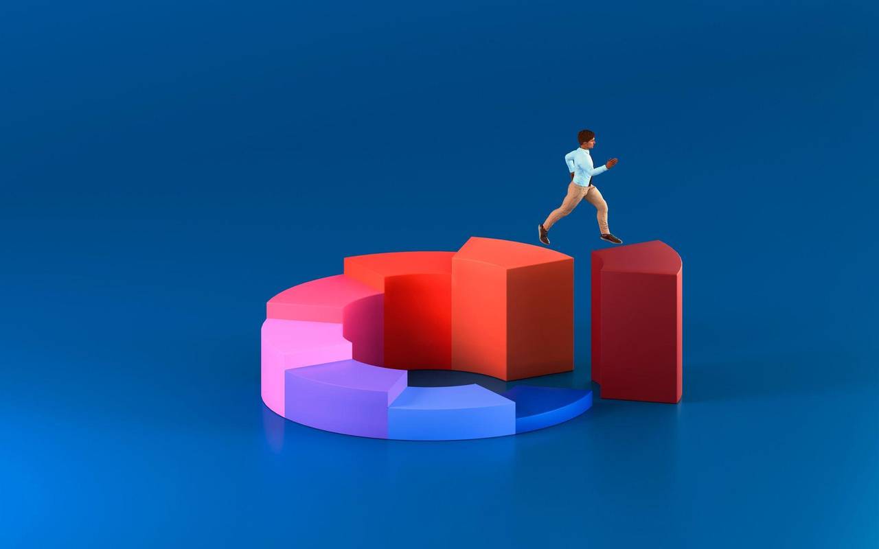 Geschäftsmann läuft 3D-Balkendiagramm hoch