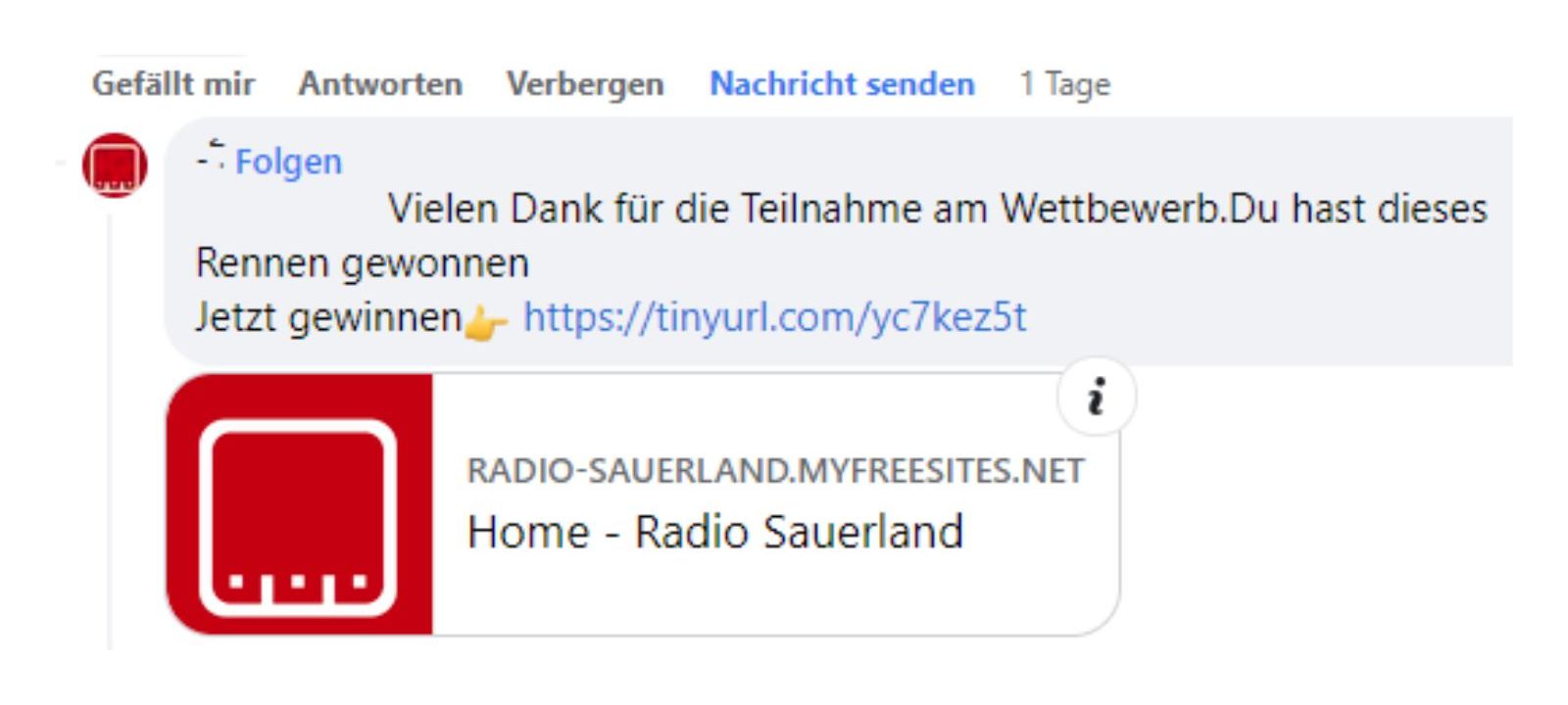 ACHTUNG: Spam-Profil schreibt im Namen von Radio Sauerland!