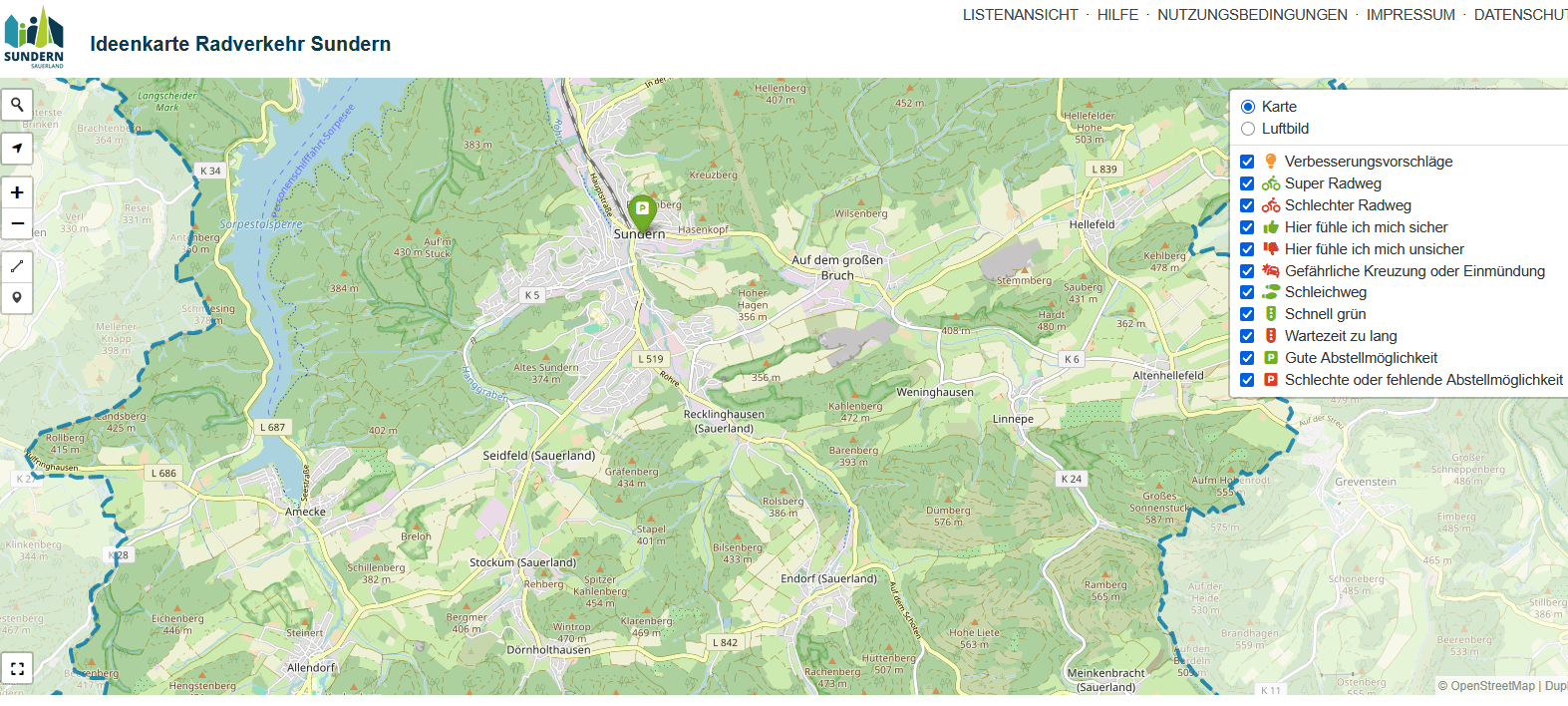 Ideenkarte für den Radverkehr in Sundern